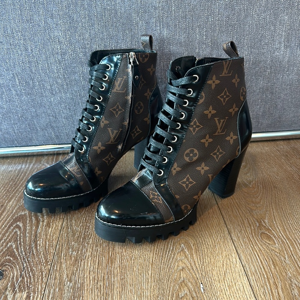Worn ONCE! Louis Vuitton Chunky Heel Bootie Canvas Rubber